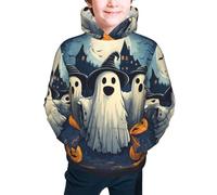 Bedbliss Felpe con cappuccio per ragazzi e ragazze, pullover con cappuccio e tasca, Fantasma di Halloween 7, 10-12 Years