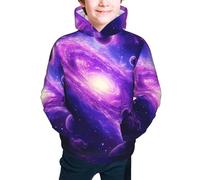 Bedbliss Felpe con cappuccio per ragazzi e ragazze, pullover con cappuccio e tasca, Galassia viola 20, 14-16 Years