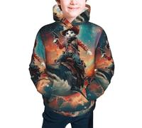 Bedbliss Felpe con cappuccio per ragazzi e ragazze, pullover con cappuccio e tasca, Gatto Equitazione Shark 20, 10-12 Years