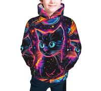 Bedbliss Felpe con cappuccio per ragazzi e ragazze, pullover con cappuccio e tasca, Gatto spaziale 20, 14-16 Years