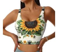 Bedbliss Reggiseni sportivi da donna Yoga Crop Canotte per esercizio atletico allenamento corsa ciclismo palestra S-2XL, Girasole Floreale 15, L
