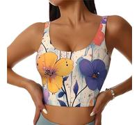 Bedbliss Reggiseni sportivi da donna Yoga Crop Canotte per esercizio atletico allenamento corsa ciclismo palestra S-2XL, Fiori 14, L