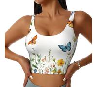 Bedbliss Reggiseni sportivi da donna Yoga Crop Canotte per esercizio atletico allenamento corsa ciclismo palestra S-2XL, Farfalla Fiore 15, L