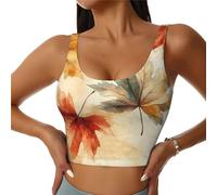 Bedbliss Reggiseni sportivi da donna Yoga Crop Canotte per esercizio atletico allenamento corsa ciclismo palestra S-2XL, Foglie d'acero autunnale 6, L