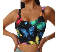 Bedbliss Reggiseni sportivi da donna Yoga Crop Canotte per esercizio atletico allenamento corsa ciclismo palestra S-2XL, Farfalle Nero 14, L