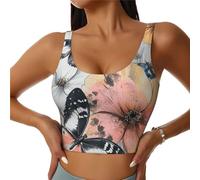 Bedbliss Reggiseni sportivi da donna Yoga Crop Canotte per esercizio atletico allenamento corsa ciclismo palestra S-2XL, Farfalle Colorate 18, L