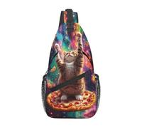 Bedbliss Sling Bag Crossbody Zaino a tracolla Borse da palestra Viaggi Escursionismo Casual Daypack, Galassia Pizza Cat 12, 19x9x39cm