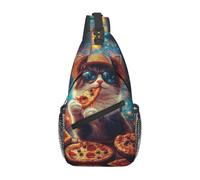 Bedbliss Sling Bag Crossbody Zaino a tracolla Borse da palestra Viaggi Escursionismo Casual Daypack, Galassia Pizza Cat 18, 19x9x39cm