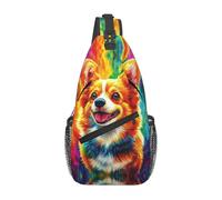 Bedbliss Sling Bag Crossbody Zaino a tracolla Borse da palestra Viaggi Escursionismo Casual Daypack, Carino Corgi Cane 13, 19x9x39cm