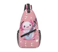 Bedbliss Sling Bag Crossbody Zaino a tracolla Borse da palestra Viaggi Escursionismo Casual Daypack, Chitarra Axolotl Rosa 14, 19x9x39cm
