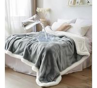 Bedding Aid - Coperta impermeabile matrimoniale - Doppio lato in pile accogliente, senza sbavature, a prova di perdite, anti-macchia e impermeabile, Sherpa a doppio lato (Grigio velluto/Bianco nuvola