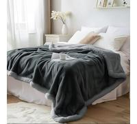 Bedding Aid Coperta impermeabile per letto matrimoniale, in pile double-face, confortevole, senza sporcare, a prova di perdite, antimacchia e impermeabile, double-face (antracite/grigio argento, 85 x