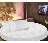 Bedding Attire Set di 6 lenzuola rotonde a righe in cotone egiziano 600 TC (diametro 243 cm, colore bianco)