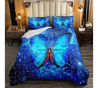 Bedding Piumino con inserto a farfalla blu galassia per bambini e ragazze 3D volanti blu farfalle giù piumone esterno animale selvatico trapunta set 3 pezzi biancheria da letto 230x220cm