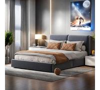 bedDouble storage bed LED lighting reading light with gas pressure rod storage function with USB charging quick assembly velvet material metal bed frame modern adult suitable for bedroom 7G4h6I