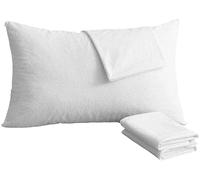 Bedecor Set 2 x Federe Copricuscini Impermeabili 40x80cm in Spugna Cotone, Traspiranti Ipoallergenici con Cerniera Laterale Bianca Copriguanciale