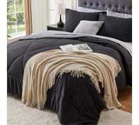 BEDELITE Set copripiumino Queen da 7 pezzi, in morbida microfibra, reversibile, nero, con trapunte, lenzuola, federe e federe, comodo set di biancheria da letto di lusso per tutte le stagioni