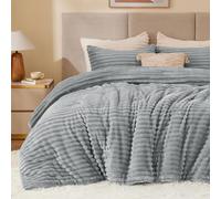 BEDELITE Set di biancheria da letto matrimoniale in pile, super morbido e caldo, per l'inverno, con 2 federe, colore: grigio