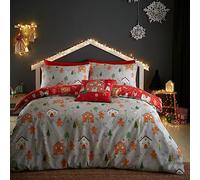 Bedlam Christmas - Set copripiumino reversibile, motivo: casa di pan di zenzero, per letto singolo, colore: grigio