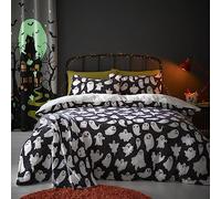 Bedlam Copriletto Fleece Fantasmi Spaventosi Halloween Matrimoniale (200 x 200cm) - Design Reversibile - Morbida Fleece Teddy Bianca - Letto con Fantasmi Carini - Decorazioni/Biancheria Halloween