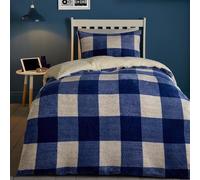 Bedlam Copripiumino in pile a scacchi blu, per letto singolo (140 x 200 cm), reversibile e confortevole, in pile, colore: blu tartan/tartan