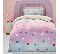 Bedlam Copripiumino in pile con cuore rosa e orsetto, per letto matrimoniale (200 x 200 cm), copripiumino per ragazze, comodo e morbido in pile a forma di cuore, blu, viola e rosa