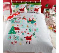 Bedlam - Copripiumino matrimoniale (200 x 200 cm) reversibile (2 fantasie) - 2 federe incluse - Slitta di Babbo Natale, pupazzo di neve e albero di Natale