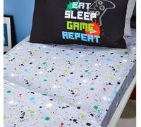 Bedlam - Lenzuola da gioco grigie - Lenzuolo con angoli singolo (190 x 90 x 28 cm) - Accessori per la camera da letto da gaming/gaming - Collezione Game Glow