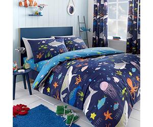 Bedlam Sea Life-Glow in The Dark - Set copripiumino singolo, multicolore