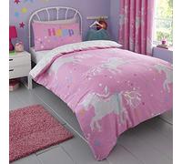 Bedlam Set copripiumino reversibile per bambini, motivo unicorno, con stampa bagliore al buio, 2 pezzi, multi, singolo, rosa fluo