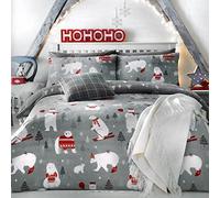 Bedlam Xmas 'Orso Polare con Alberi di Natale Reverse Set Copripiumino P1, Silver, Singolo