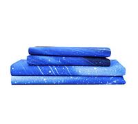 Bedlifes, Set di lenzuola con motivo spazio e galassia, 3 pezzi, con lenzuolo con e senza angoli e 1 federa (azzurro, queen size)