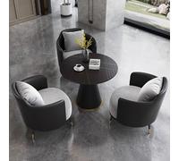 BEDOIN Combinazione tavolo e sedia per negoziazione di lusso leggero, divano singolo italiano, piastra in roccia nera piccola rotonda, ufficio vendite riunione casa ospiti balcone tempo libero A