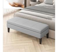 BEDOIN Pouf portaoggetti in finta pelle, trapuntato, per camera da letto, con ampio spazio di archiviazione, supporta 136 kg, per soggiorno, ingresso, camera da letto, grigio, 2-100 x 40 x 40 cm