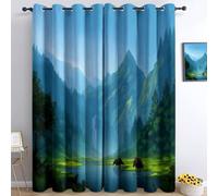 Bedroom Tende oscuranti 117L x 229A cm 2 Pannelli, Arte Digitale Lince Rossa Terra Verde Triceratopo Occhielli Termoisolanti Blu Tende Anti-sbiadimento in Poliestere per la Camera dei Bambini