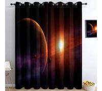 Bedroom Tende oscuranti 140L x 245A cm 2 Pannelli, Arte Digitale Sistema Solare Pianeti Occhielli Termoisolanti Colore Arancione Tende Anti-sbiadimento in Poliestere per la Camera dei Bambini