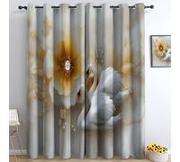 Bedroom Tende oscuranti 140L x 260A cm 2 Pannelli, Arte Digitale Cigno Fiori Gemme Occhielli Termoisolanti Bianco Tende Anti-sbiadimento in Poliestere per la Camera dei Bambini