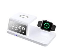 Bedside Charging Station - 4-in-1 Wireless Fast Charger, Alarm Clock Electronics Hub, Device Charging Dock For Phones Tablets Smart Devices, Travel Work Office RV Camping Truck Vehicle Road Trip