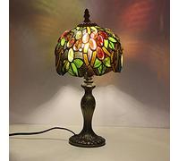 Bedside Lamp Table Lamp Stained Glass Green Leaves Crystal Beads 8 Inches Suitable for Living Room, Bedroom, Study Reading Desk Lamp