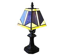 Bedside Lamp Table Lamp Stained Glass Purple Green Brown Lampshade 11 inch Resin Base Retro Desk Light for Bedroom Study Office Living Room