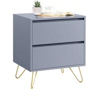 Bedside Tables Bedroom with 2 Drawers Coffee Table Side Table Side Table Chest of Drawers Modern Wooden and Metal (2 Drawers, Grey) OPEN AND CLOSED SPACE - This 2 drawer side table provides ample stor