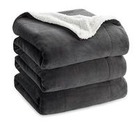 Bedsure Coperta in Pile Sherpa - Plaid Divano e Letto, Coperta Calda Accogliente, Sherpa Extra Spessa Morbida, Coperta Termica Copridivano Matrimoniale, XXL 220x240 cm, Grigio Nero