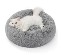 Bedsure Hundebett waschbar Flauschiges Katzenbett - Ø 50 cm Donut Kissen, Katzenschlafplatz für Katzen Kleine Mittelgroße Hunde, Plüsch Katzenkissen Rund Kuschelbett, Hellgrau