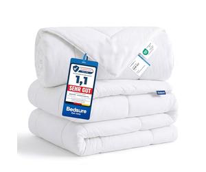 Bedsure Piumino Una Piazza e Mezza 4 stagioni 240x220cm - Piumone 2 in 1 Letto Una Piazza e Mezza 240 x 220, Trapunta Bianca in Microfibra Sintetica