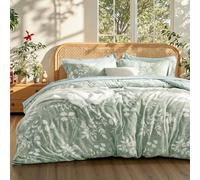 Bedsure Set copripiumino Queen - Set di biancheria da letto 7 pezzi con motivo floreale verde salvia, letto matrimoniale in una borsa, regalo per Natale con piumino, lenzuola, federe e federe