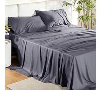 Bedsure Set di 4 lenzuola King Grey - Raffreddamento traspirante 100% viscosa da bambù lenzuola per letto king size con tasca profonda