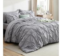 Bedsure Set di biancheria da letto a grandezza naturale, 7 pezzi, set da letto in una borsa, set da letto grigio con piumino, lenzuola, federe e federe, biancheria da letto per adulti e bambini