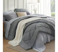Bedsure Set di biancheria da letto matrimoniale, 7 pezzi, reversibile, con copripiumino e federe, colore: grigio