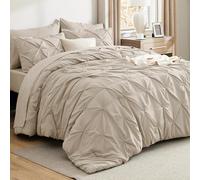 Bedsure Set Queen Beige - Letto in una borsa Queen Size 7 Pezzi, Set da letto Pintuck GentleSoft Regalo per la Famiglia, Pizzico Pizzico Beige Copripiumino con lenzuola, Federe e Shams
