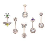 BEDT Squisito Bilanciere Ombelico Ombelico Anelli Set Farfalla Ape Corona Pancia Piercing Lotto 14g Cz Donne Gioielli per Il Corpo